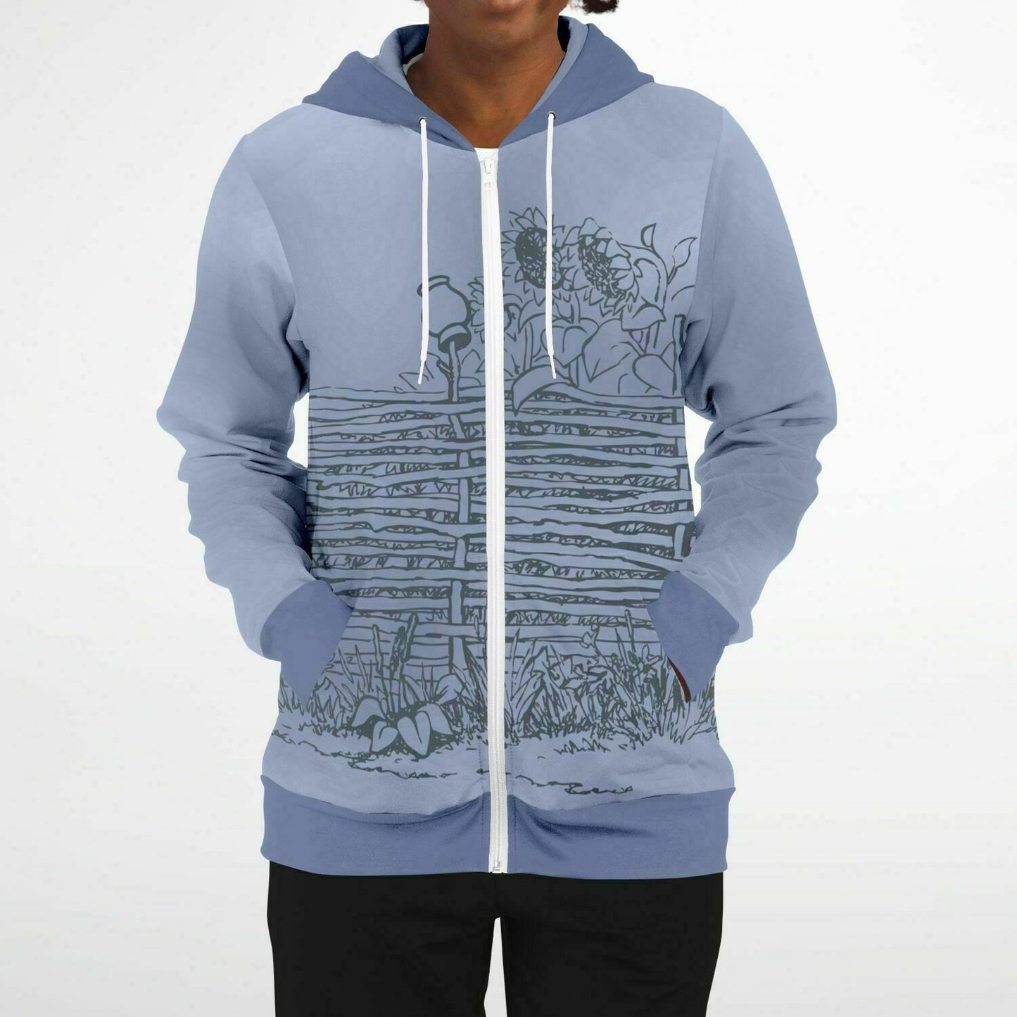 Village Fence Grey Zip Hoodie Unisex