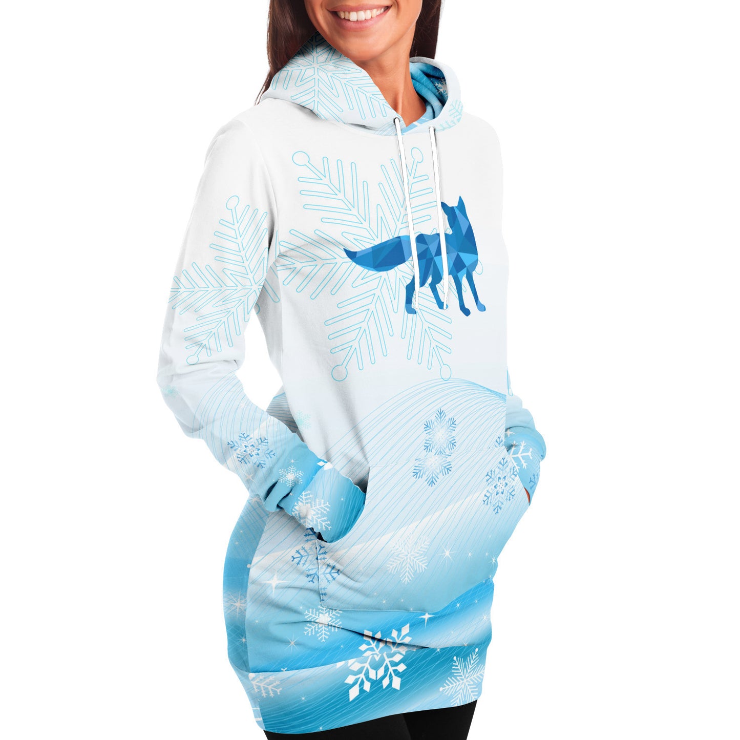 Blue Winter Fox Women's Long Hoodie