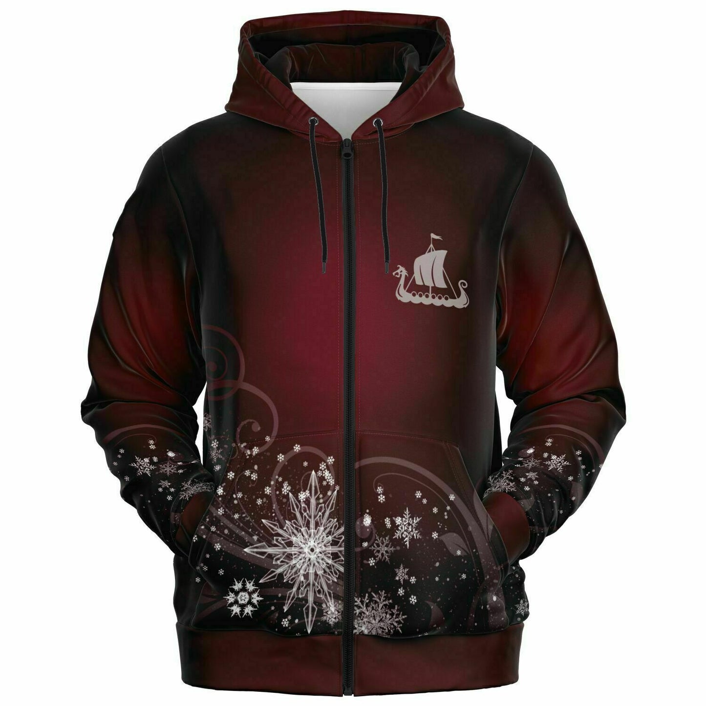 Dark Red Snowflake Zip Hoodie -ghost