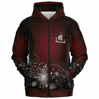 Dark Red Snowflake Zip Hoodie -ghost