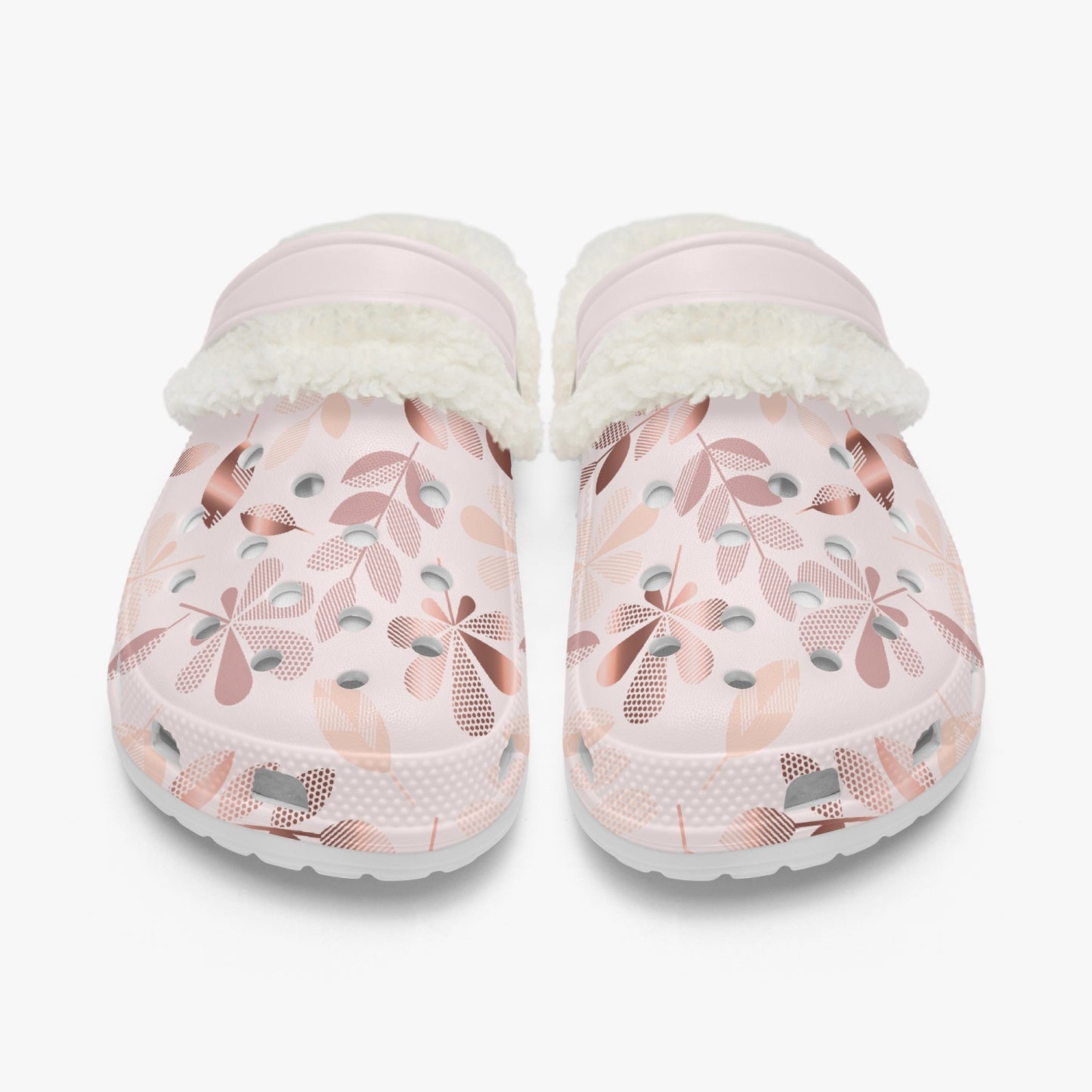 Pink Gold leaves Lined Clogs (Big Kids to Adult Sizes)