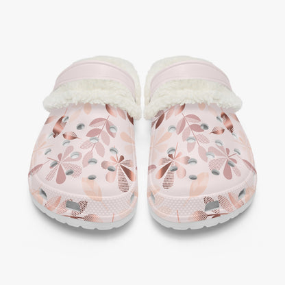 Pink Gold leaves Lined Clogs (Big Kids to Adult Sizes)