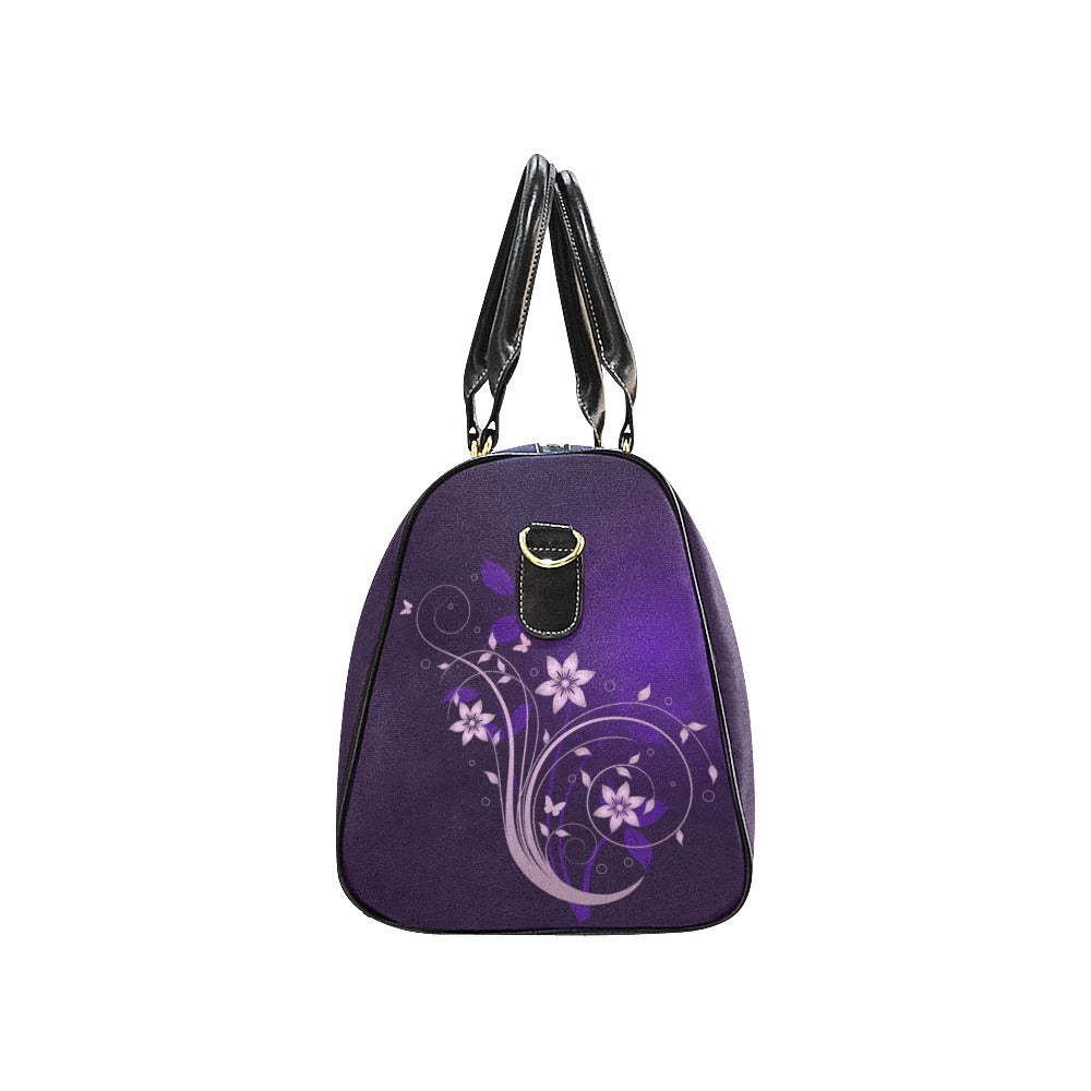 Purple Flower Swirl Waterproof Travel Bag (Large)