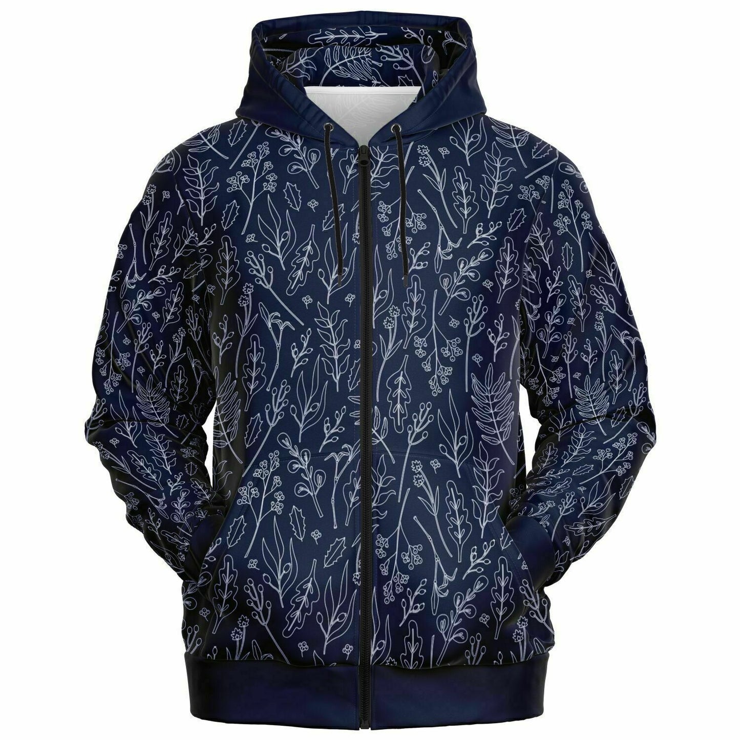 Blue Silver Leaves Zip Hoodie - extra bright