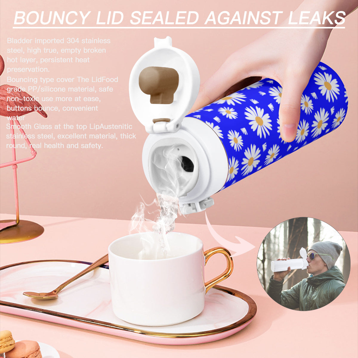 Daisies Travel Tumbler (354ml/12oz) | Stainless Steel 304 - blue