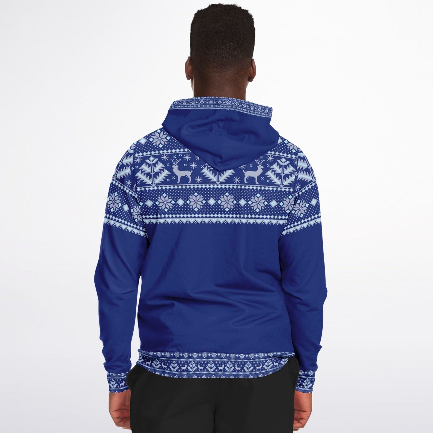 Dark Blue Deer Pattern Zip Hoodie Unisex