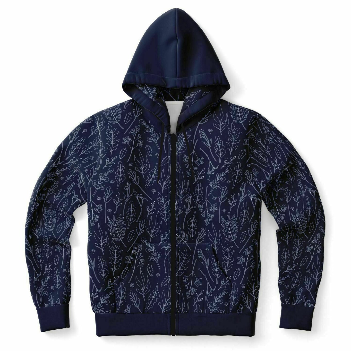 Blue Silver leaves Zip Hoodie