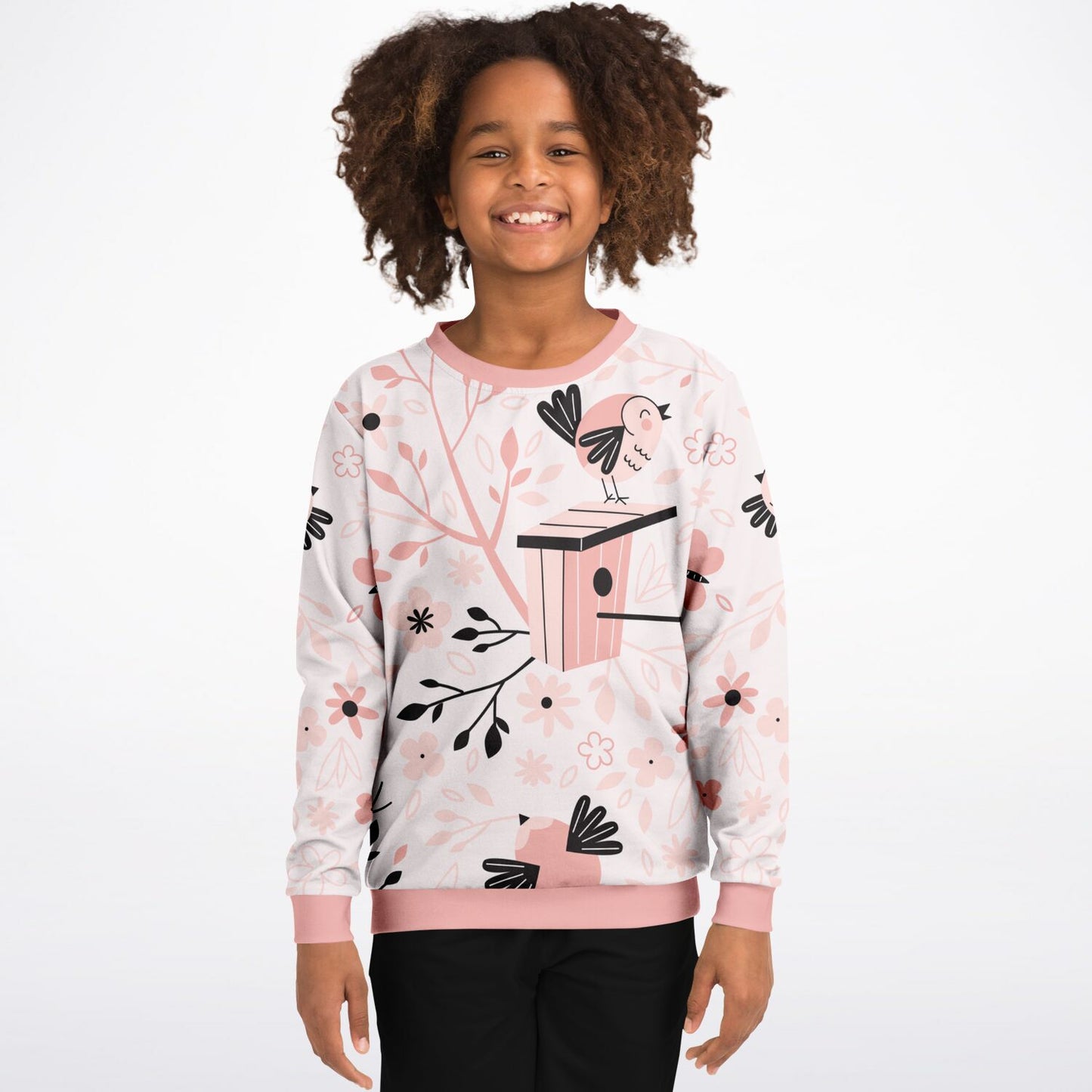 Spring Birds Pink Kids Sweatshirt