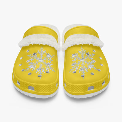 Yellow Snowflakes Lined  Clogs (Big Kids to Adult Sizes)