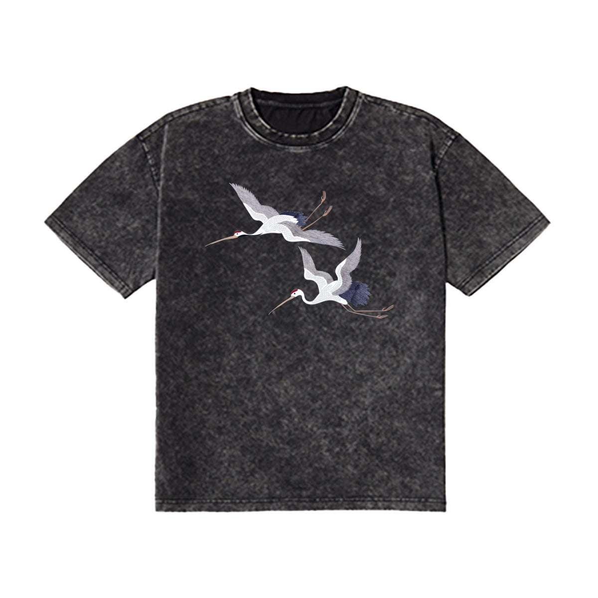 Flying Cranes Vintage Unisex Stone Wash T-Shirt Cotton