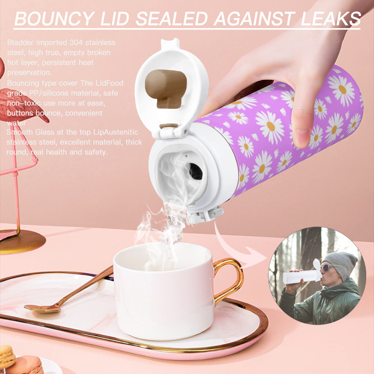 Daisies Travel Tumbler (354ml/12oz) | Stainless Steel 304 - pink