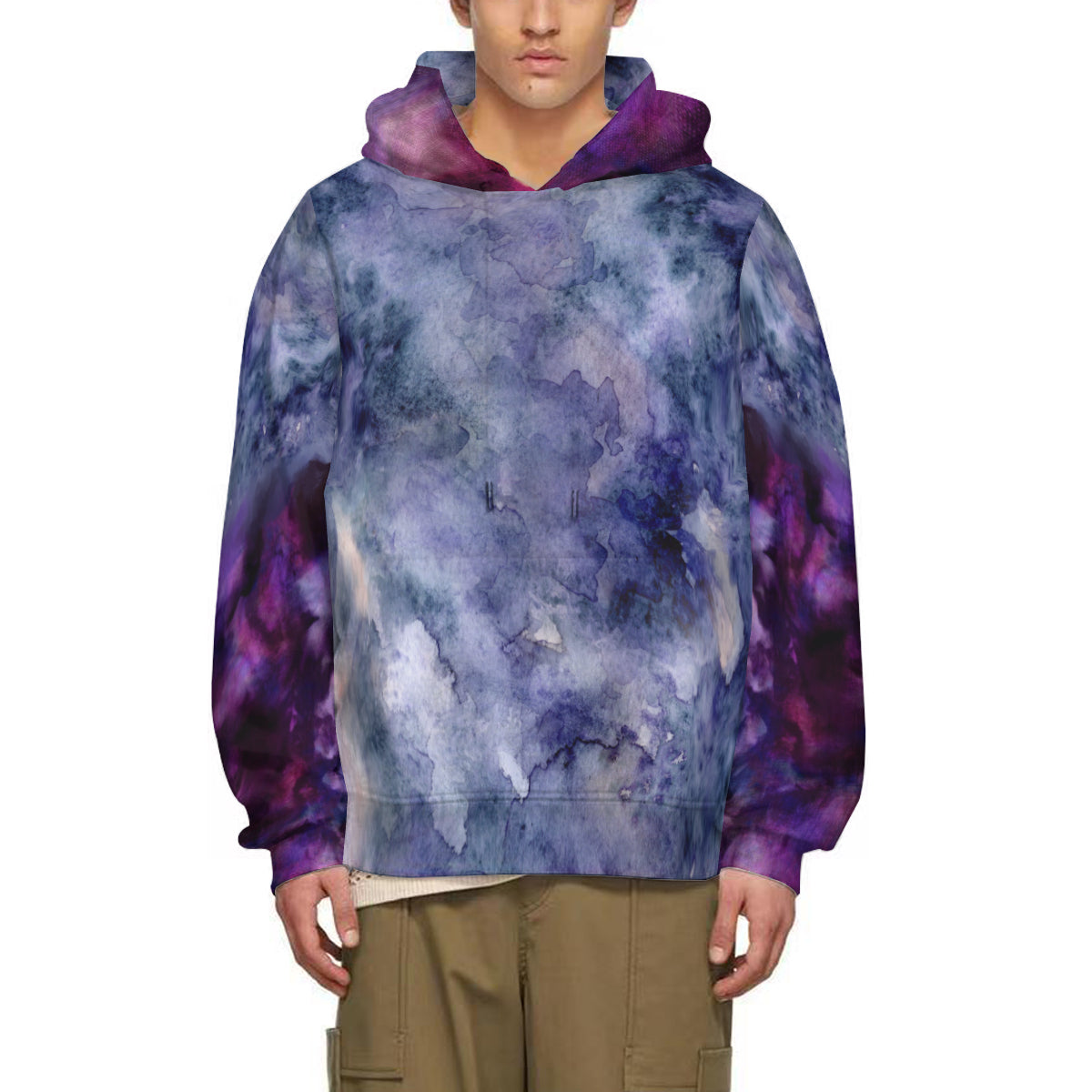Marble Cotton Hoodie - grey/purple