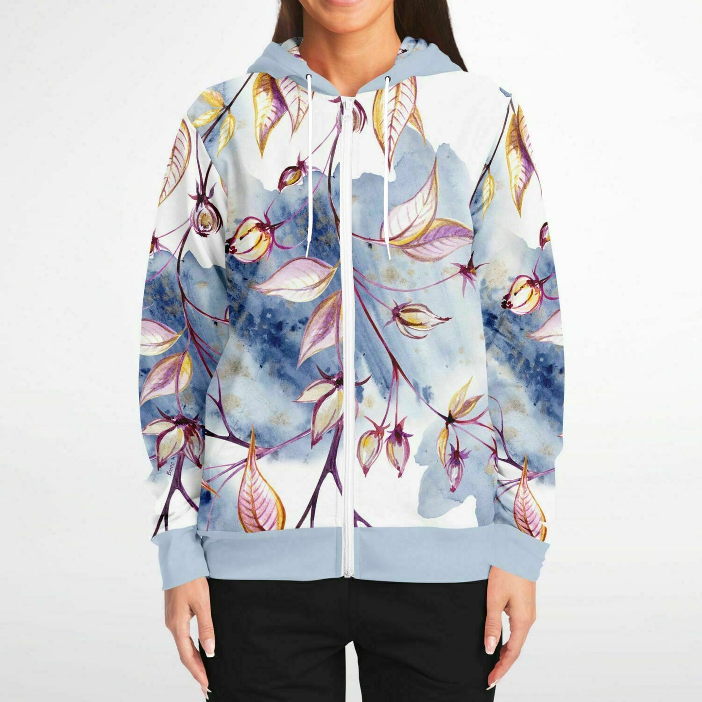 Blue Leaves Zip Hoodie Unisex - custom