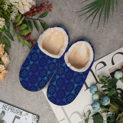 Blue Geometric Pattern 2 Lined Bedroom Slippers