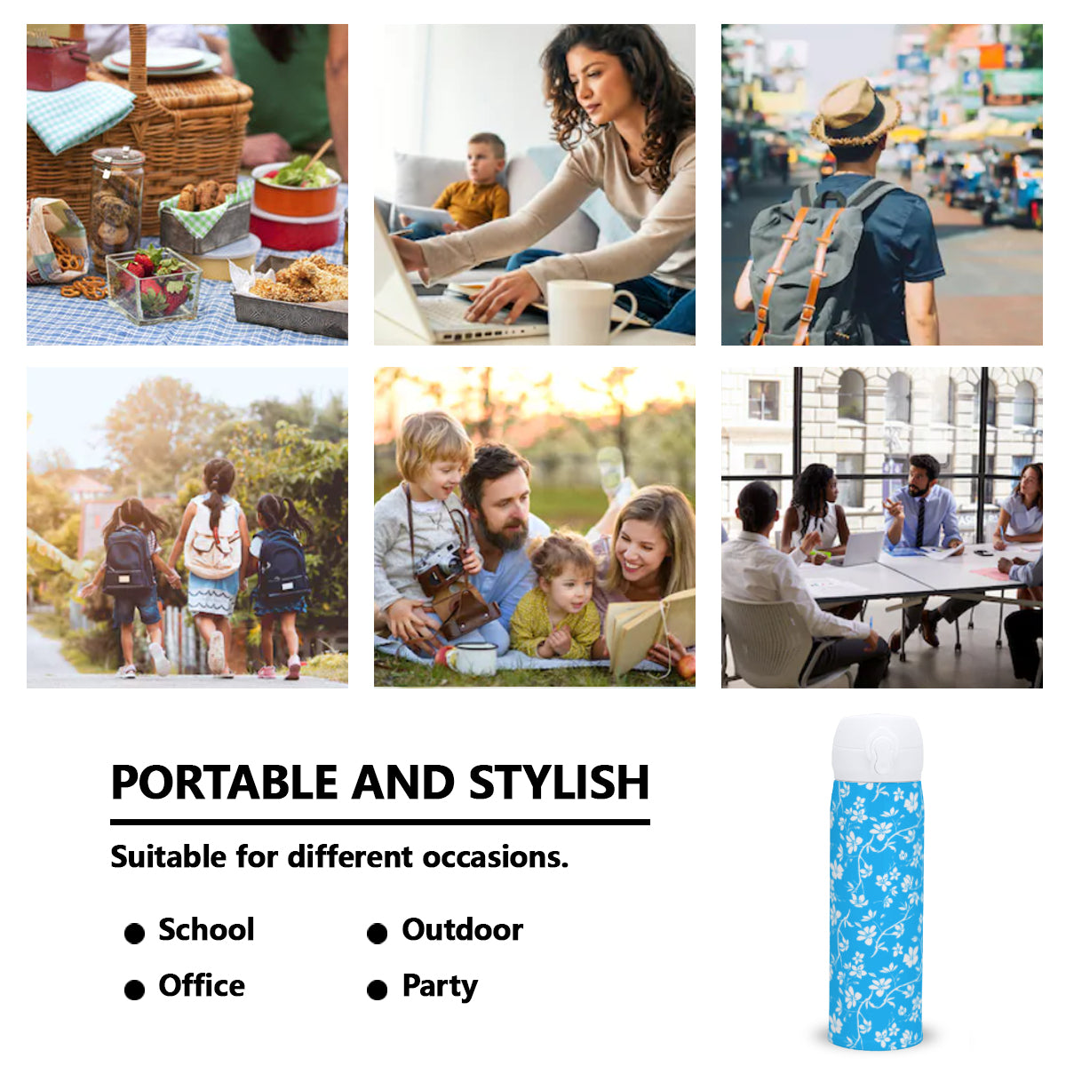 Asian Flowers Travel Tumbler (354ml/12oz) | Stainless Steel 304 - blue