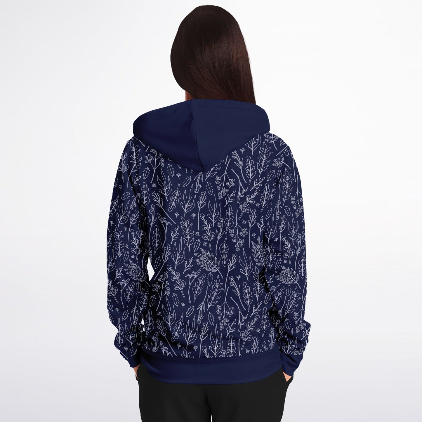 Blue Silver Leaves Zip Hoodie - extra bright