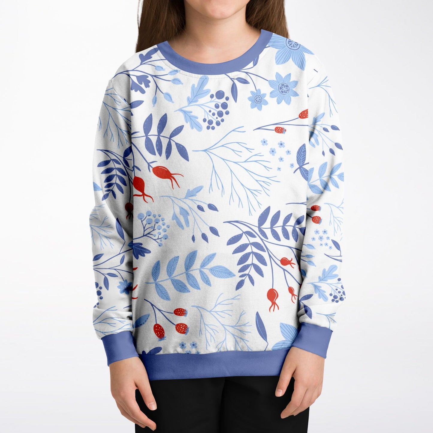 Autumn Blue Flowers Kids Sweatshirt