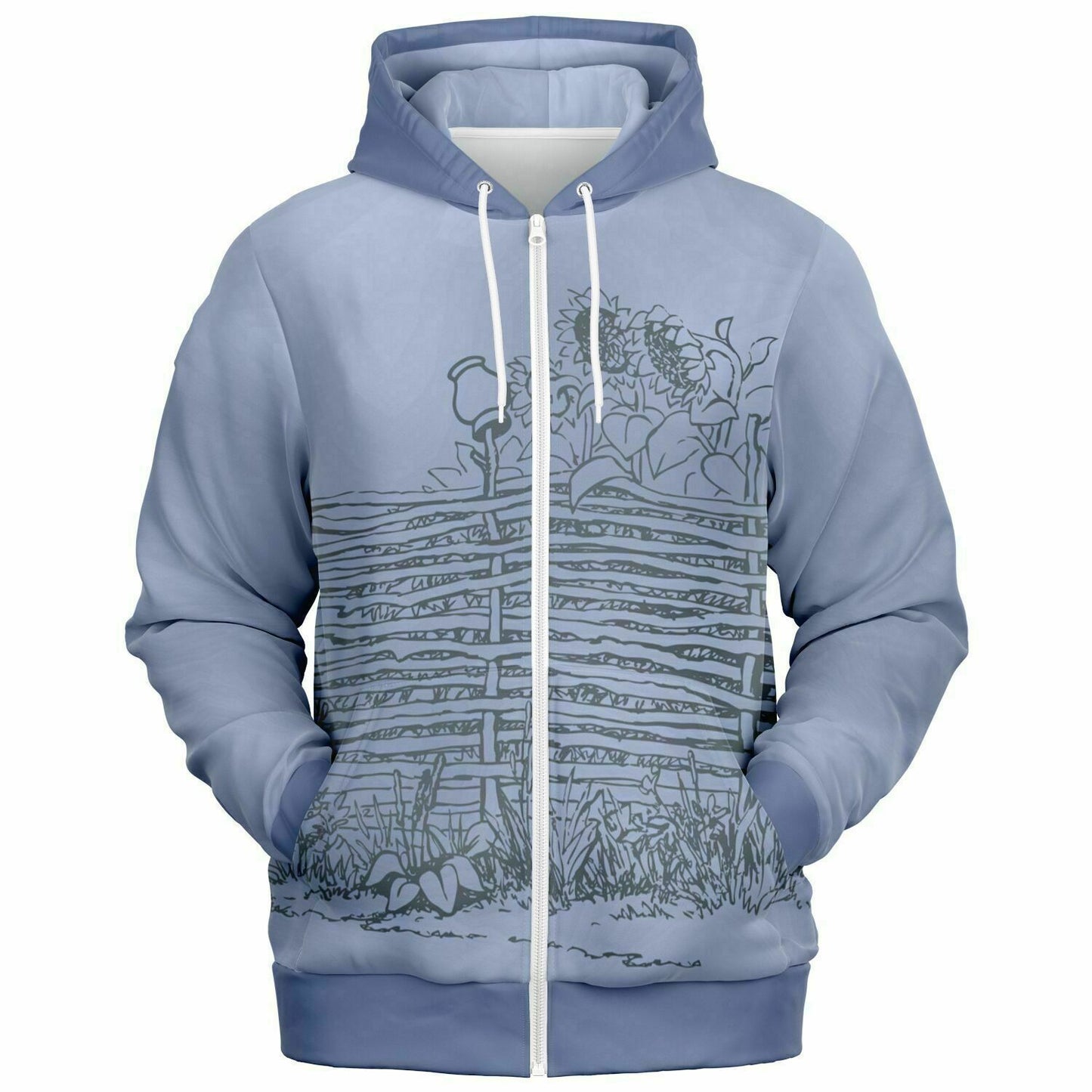 Village Fence Grey Zip Hoodie Unisex