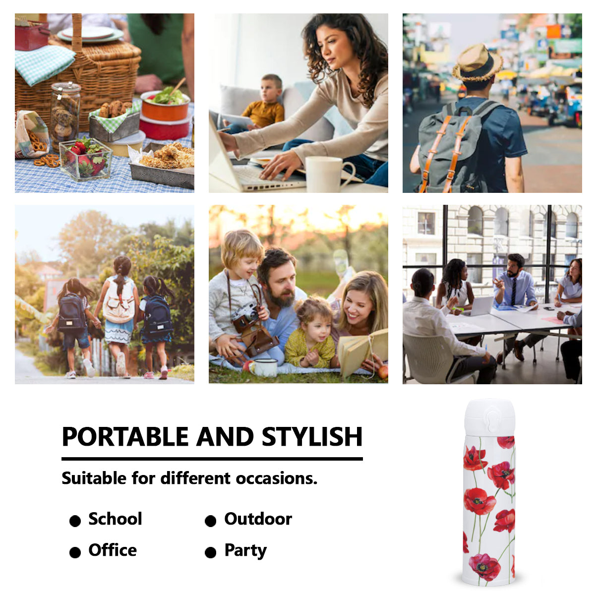 Red Poppies Travel Tumbler (354ml/12oz) | Stainless Steel 304