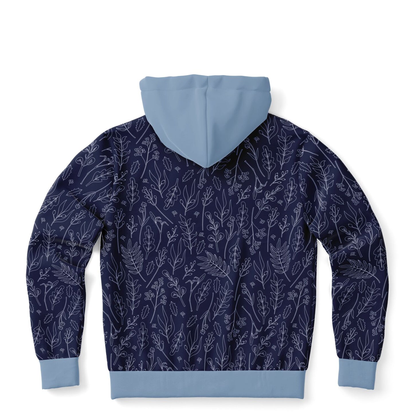Blue Silver leaves Zip Hoodie - light blue hood
