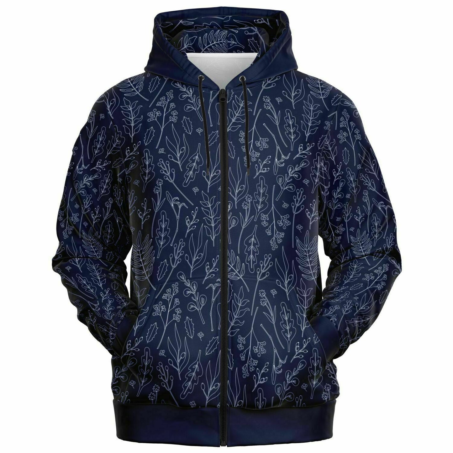 Blue Silver leaves Zip Hoodie