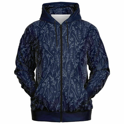 Blue Silver leaves Zip Hoodie