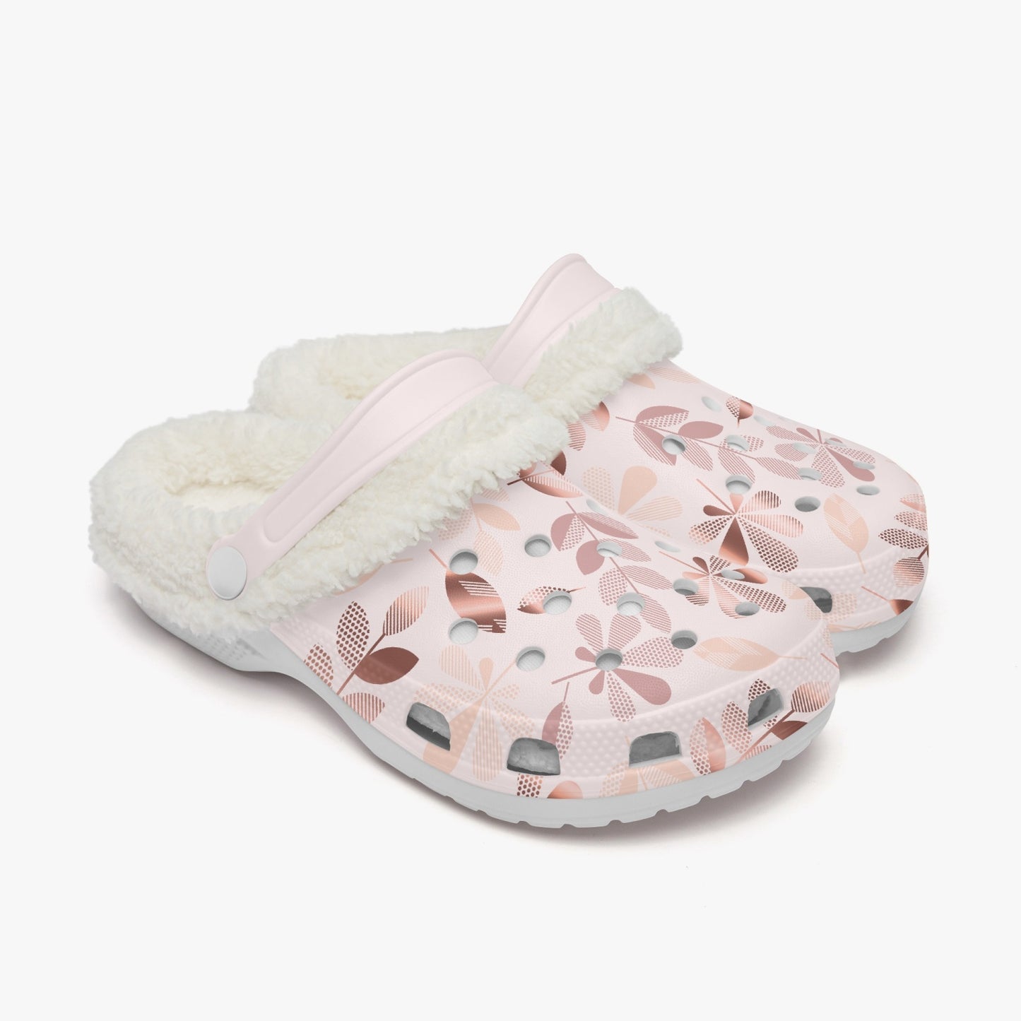 Pink Gold leaves Lined Clogs (Big Kids to Adult Sizes)