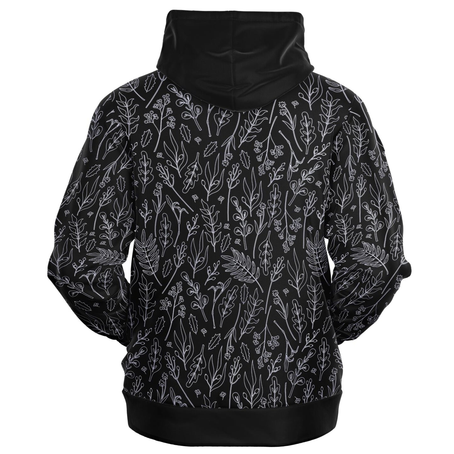 Black Silver Leaves Zip Hoodie - extra bright