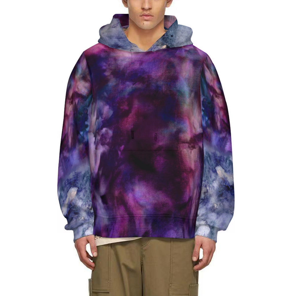 Marble Cotton Hoodie - purple/grey