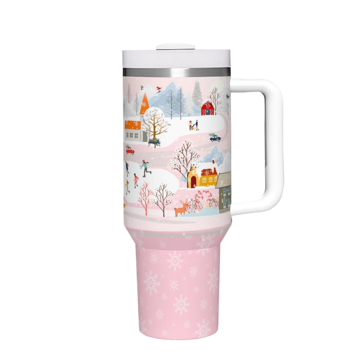 Winter Town (pink) 40 oz Insulated Tumbler with straw