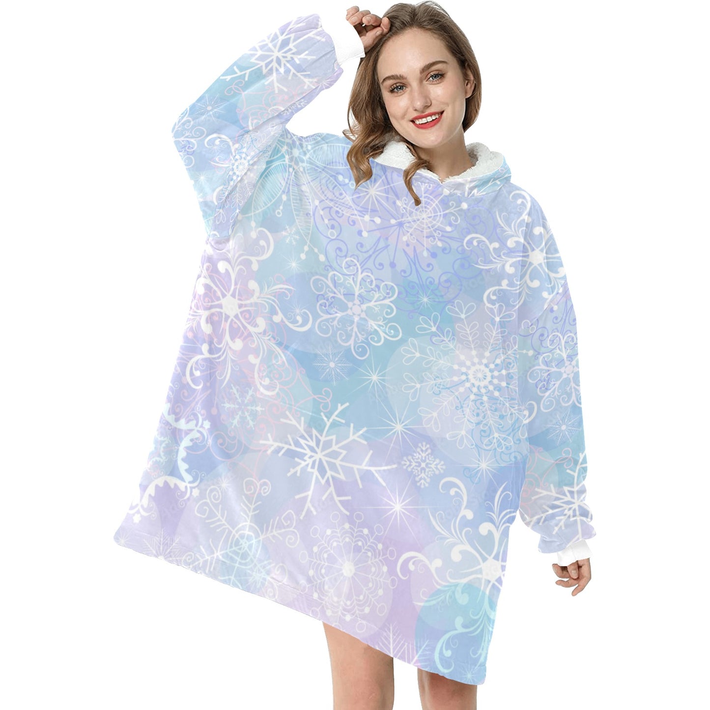 PinkSnowflakesBackground1 Blanket Hoodie for Women