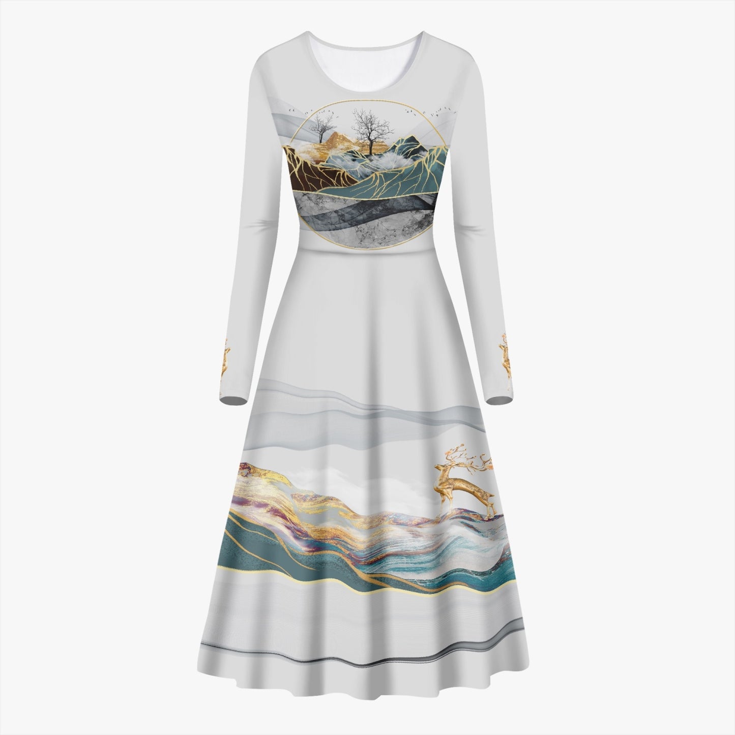 Dreamy Mountains Women's Long-Sleeve One-piece Dress