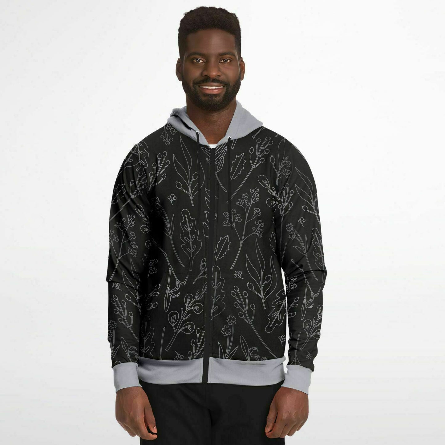 Black-Silver Zip Hoodie Unisex - silver hood