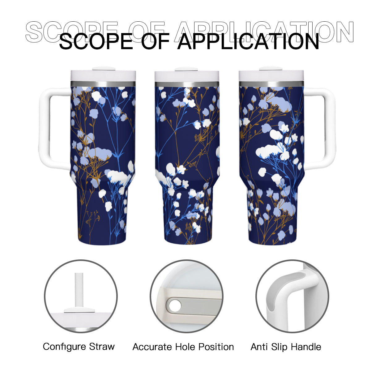Copy of Blue Flowers 3 Large Capacity 40oz Tumbler Stainless Steel