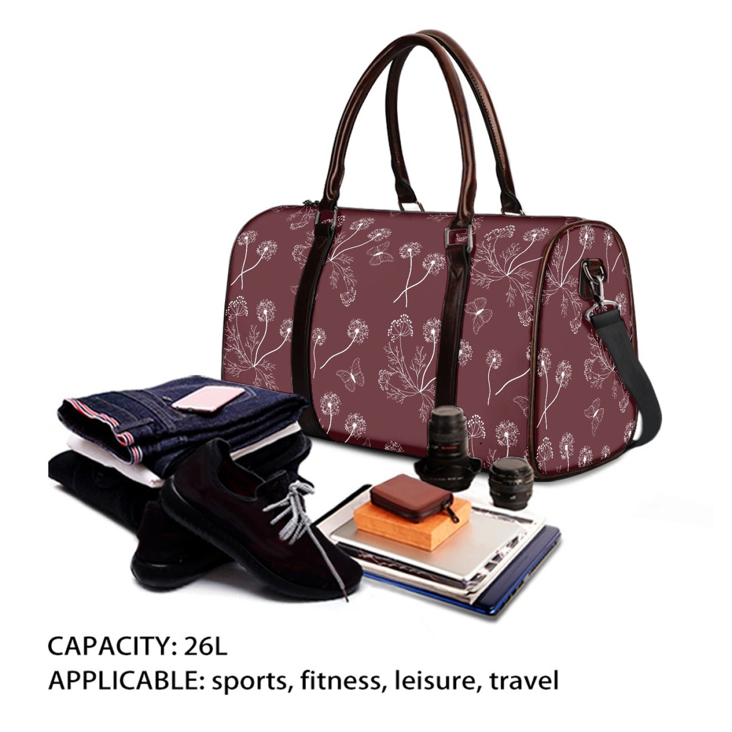 Dandelions Brow Red Travel Handbag (Small and Medium)