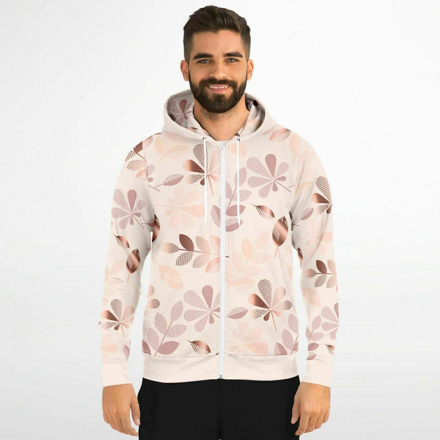 Pale Pink Leaves Zip Hoodie
