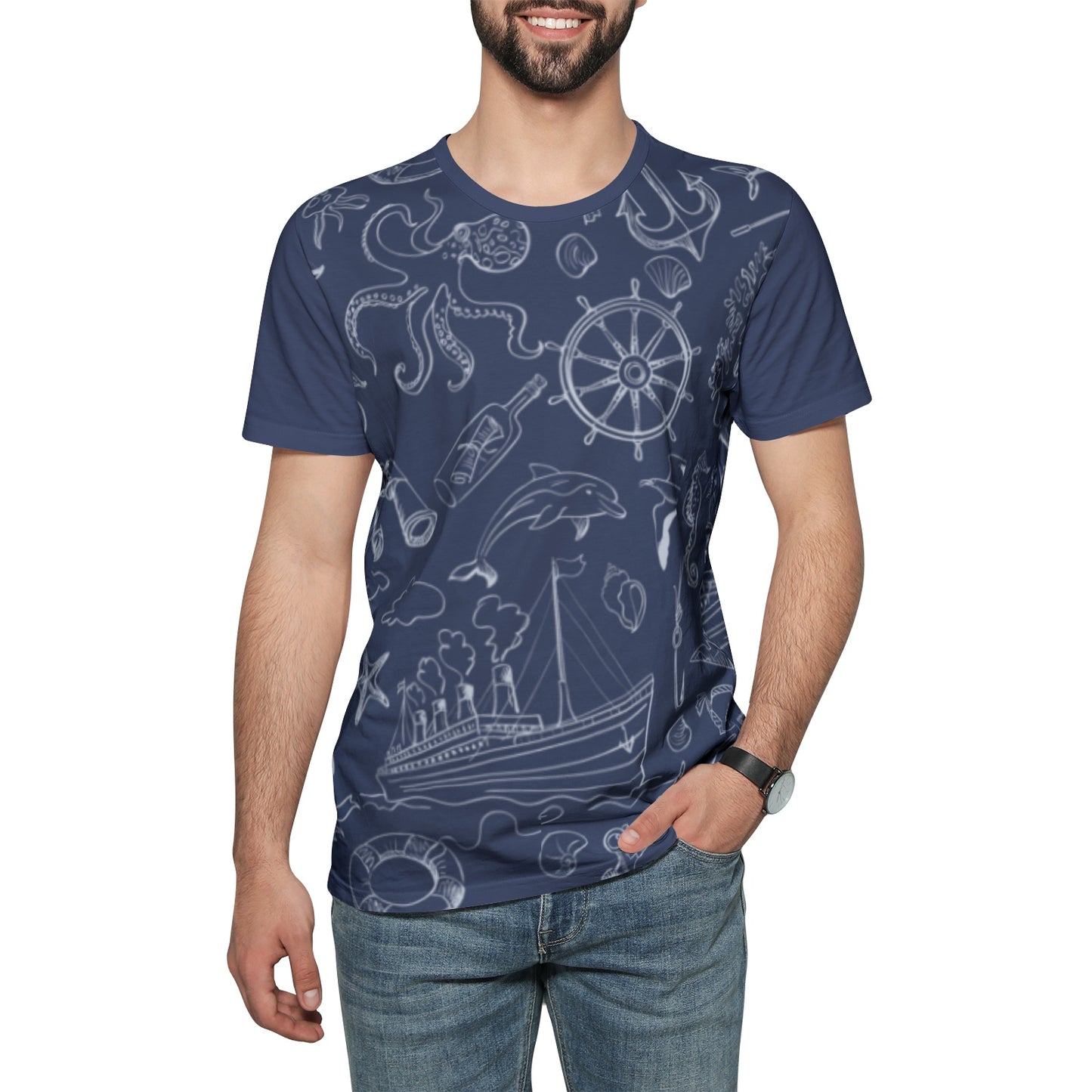 Blue Marine Cotton T-shirts