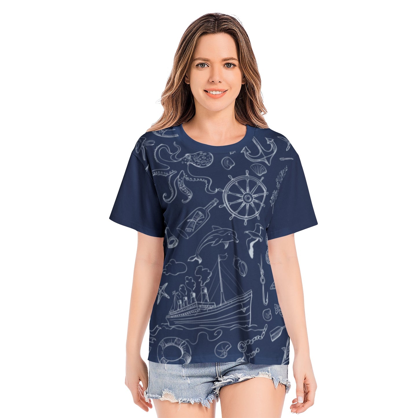 Blue Marine Cotton T-shirts