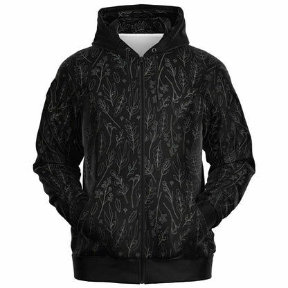 Black-Silver Leaves ZIp Hoodie - black