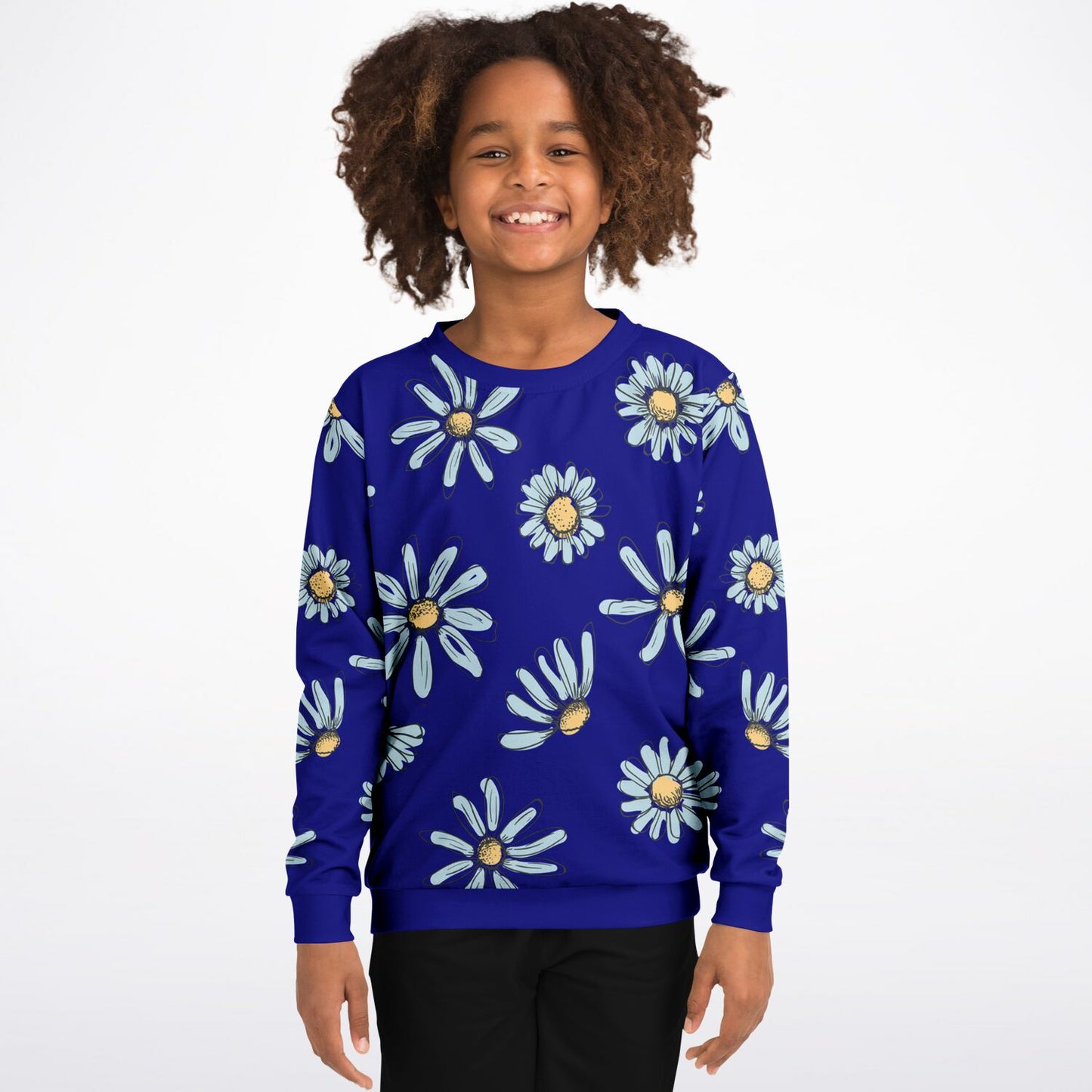 Bright Daisies Dark Blue Kids Sweatshirt