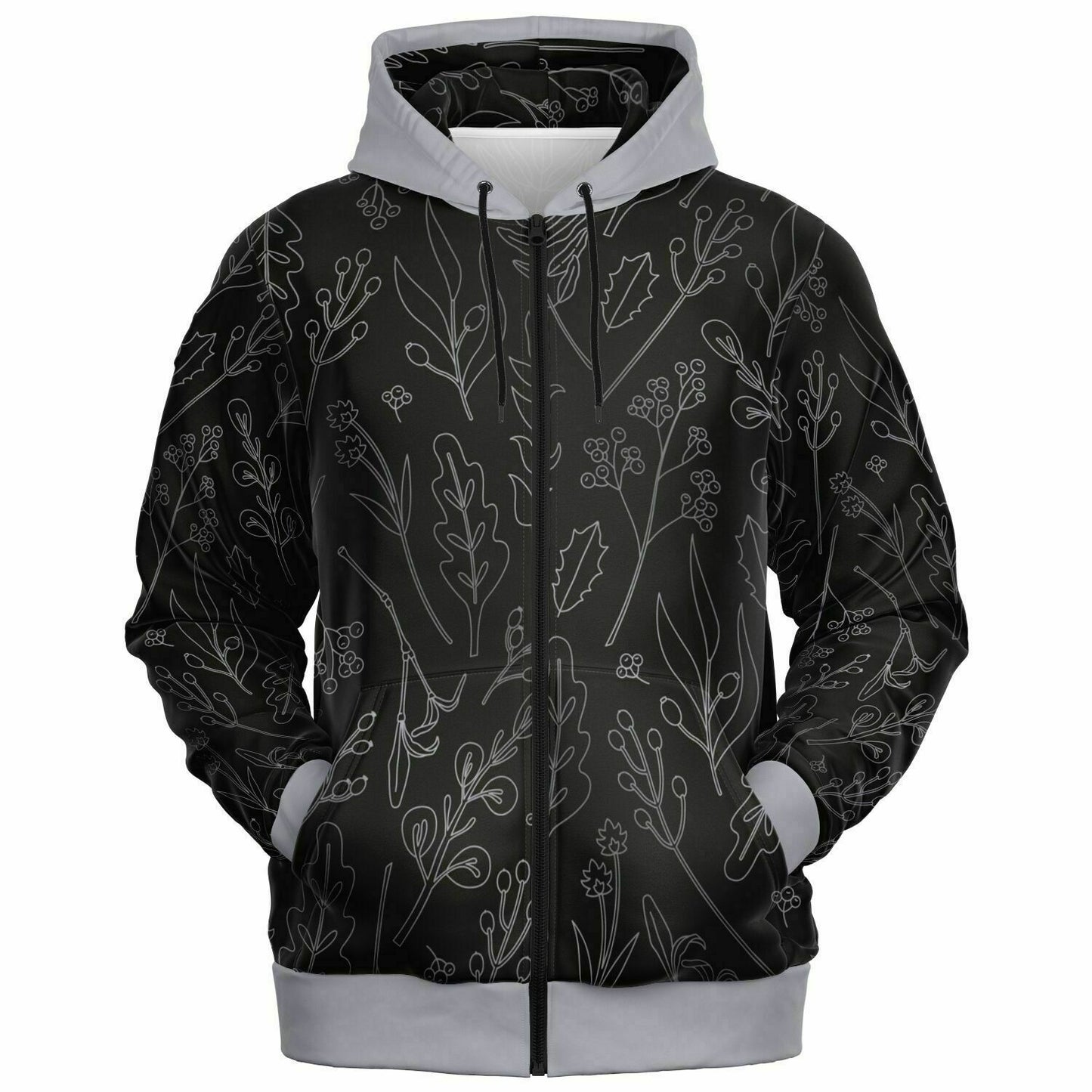 Black-Silver Zip Hoodie Unisex - silver hood