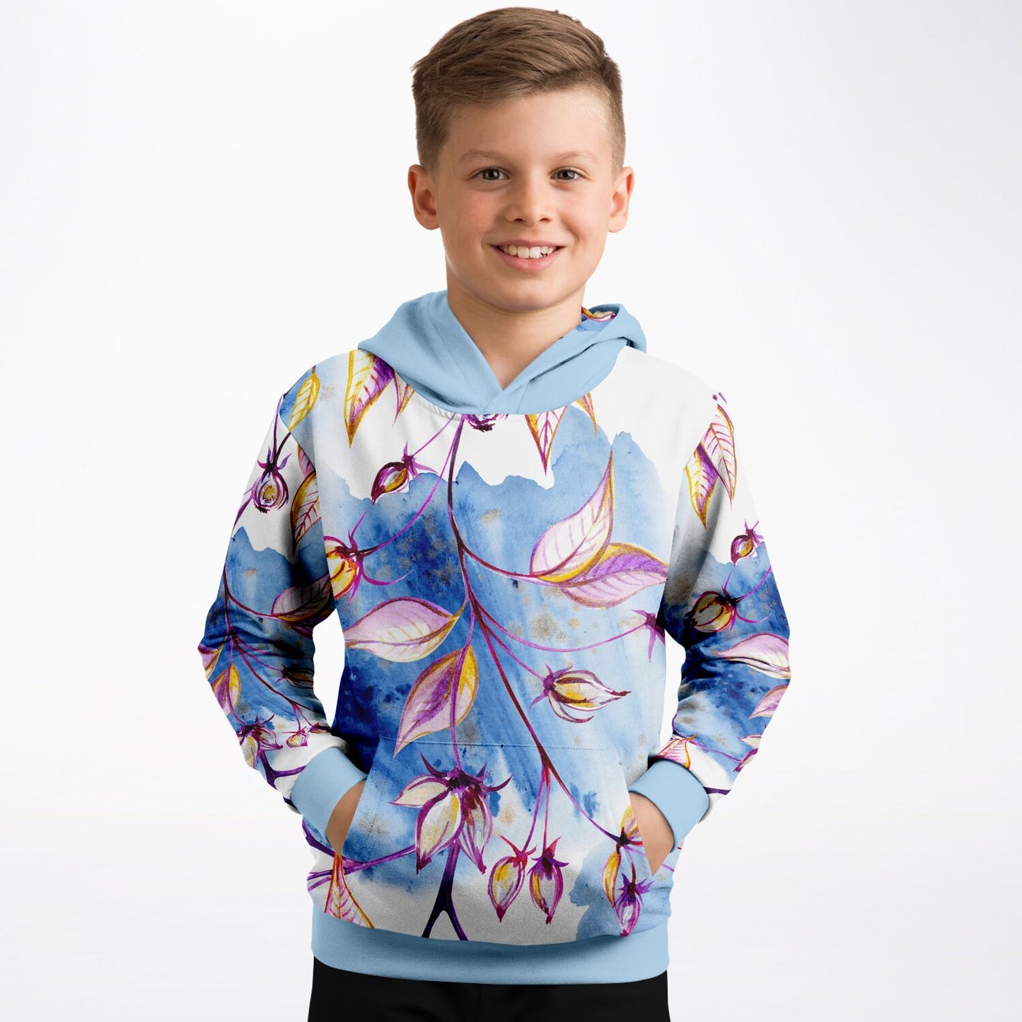 Bright Blue Leaves Kids Hoodie