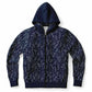 Blue Silver Leaves Zip Hoodie - extra bright