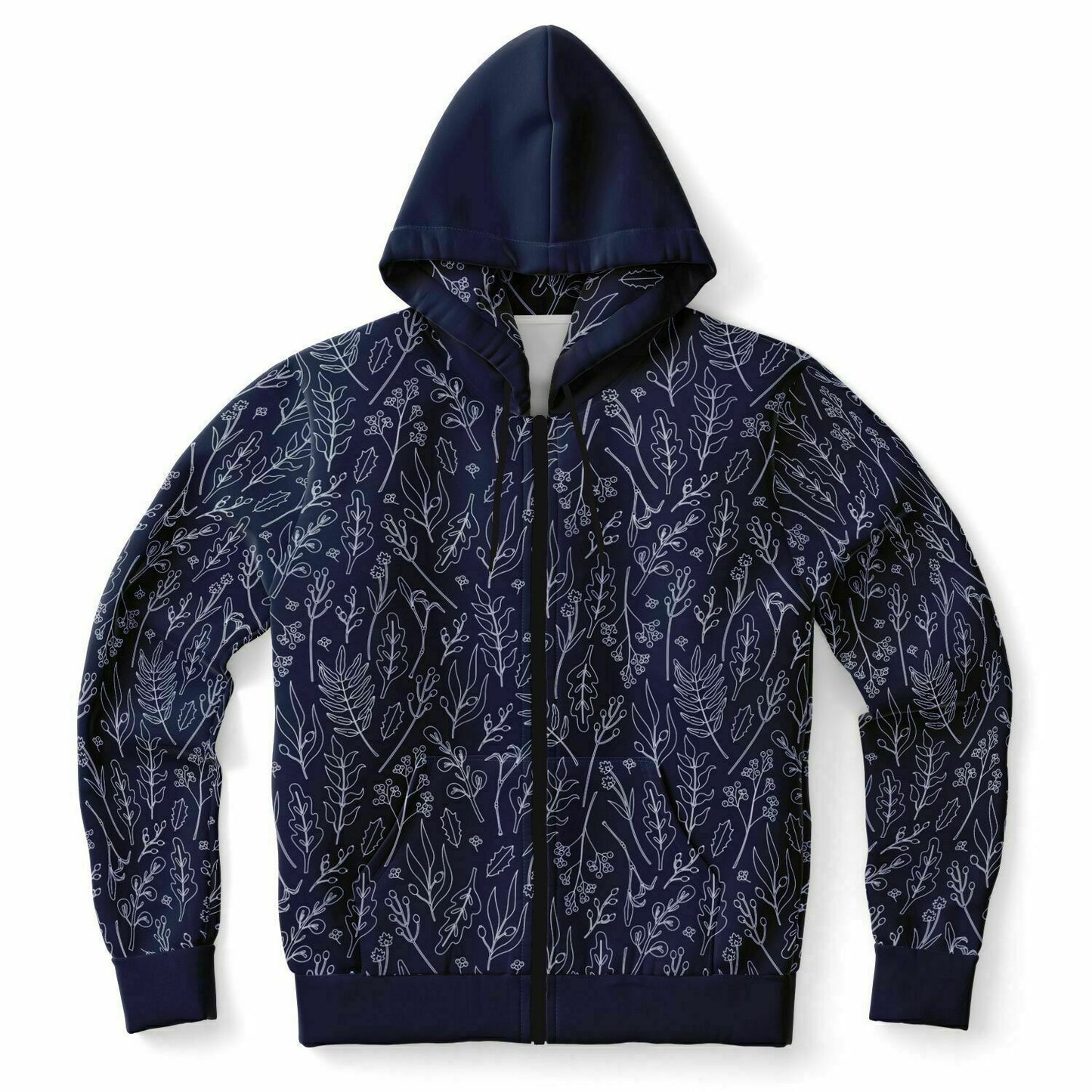 Blue Silver Leaves Zip Hoodie - extra bright