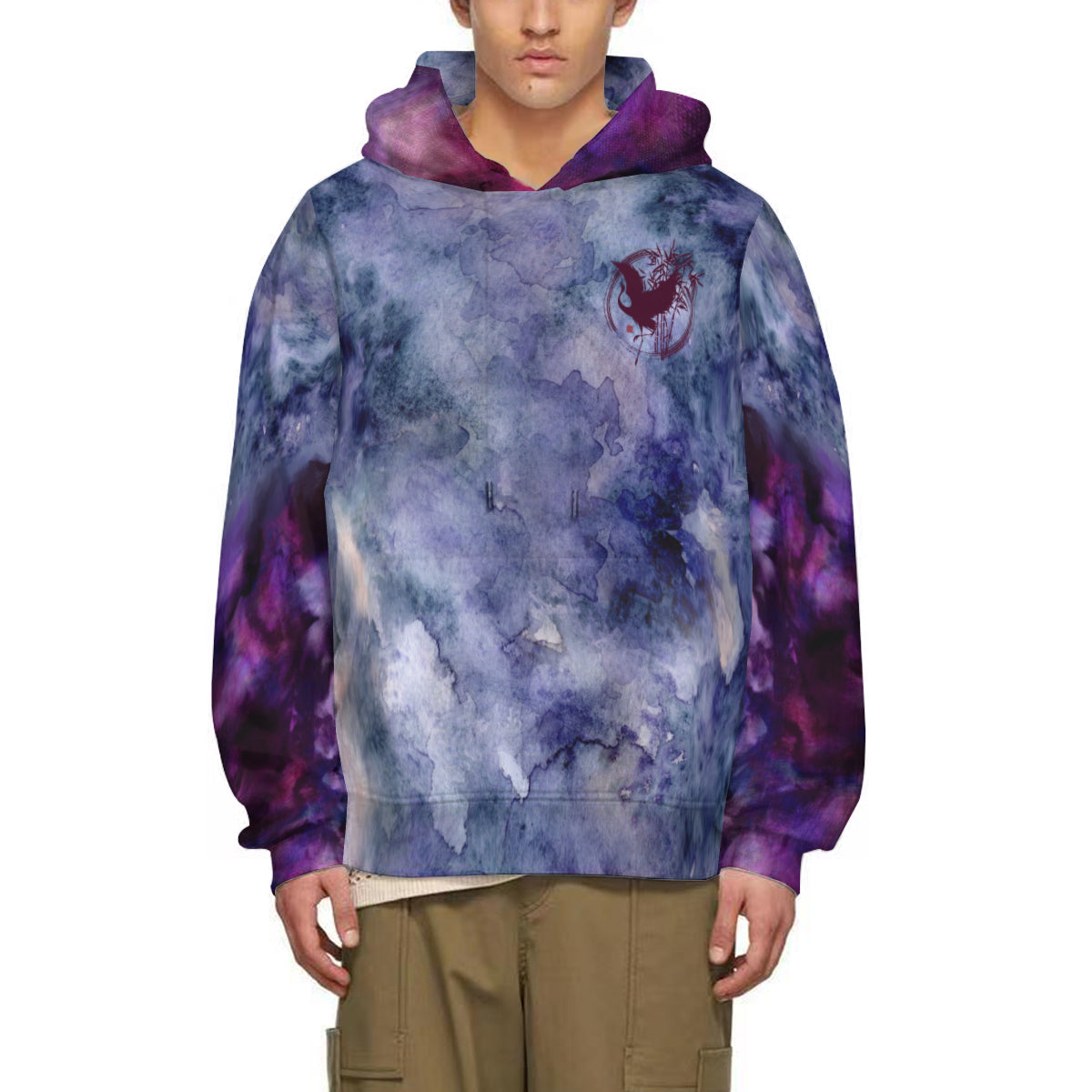 Marble Cotton Hoodie - grey/purple -dark red crane