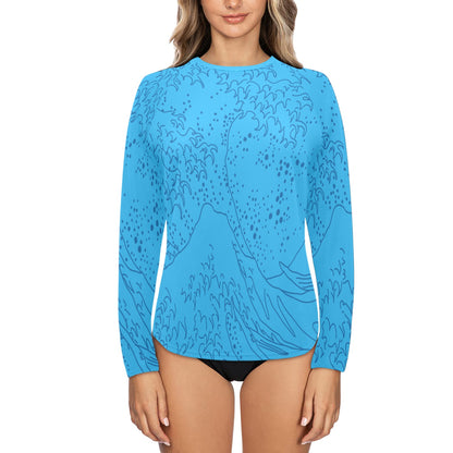 Bright Blue Waves Women's Swim Shirt