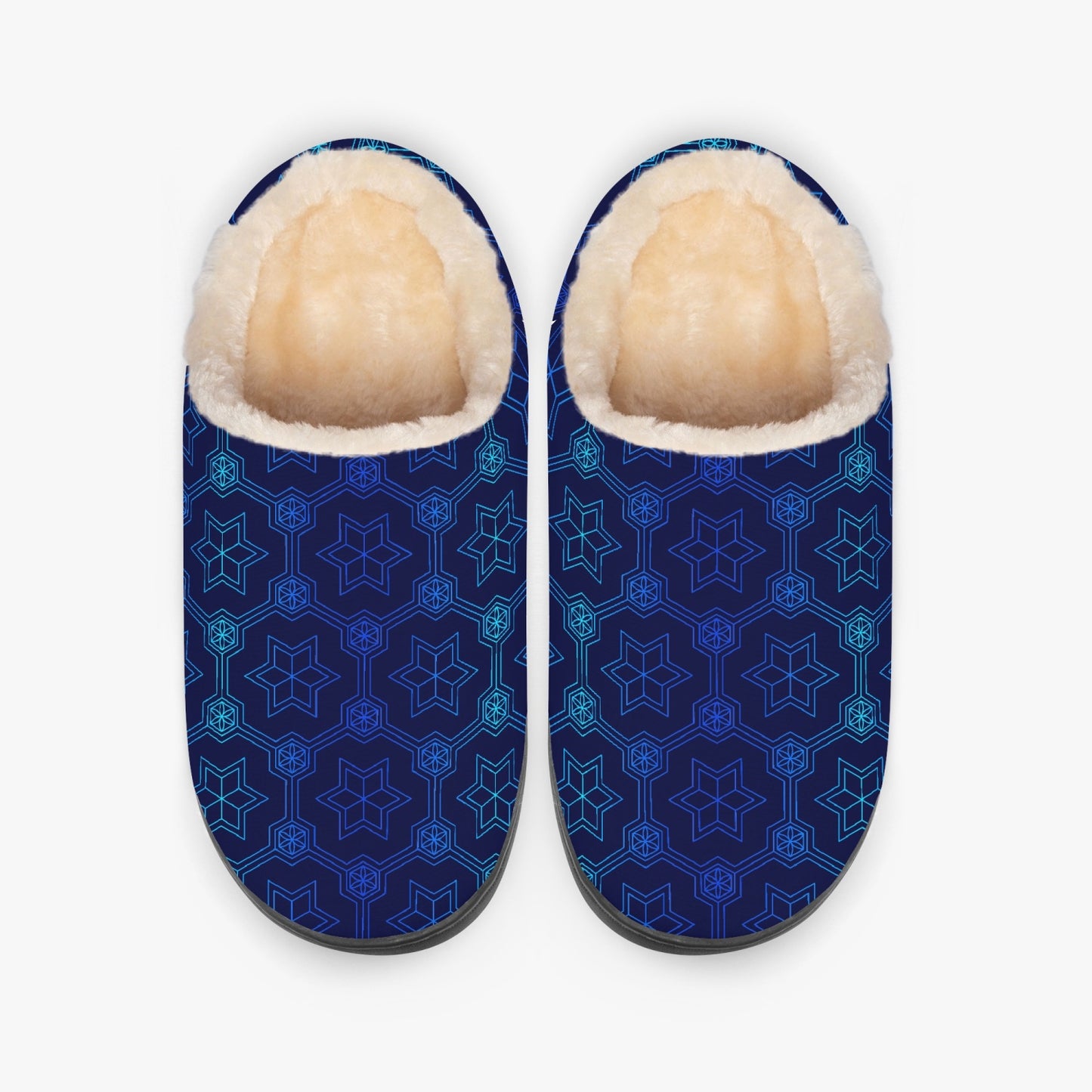 Blue Geometric Pattern 2 Lined Bedroom Slippers