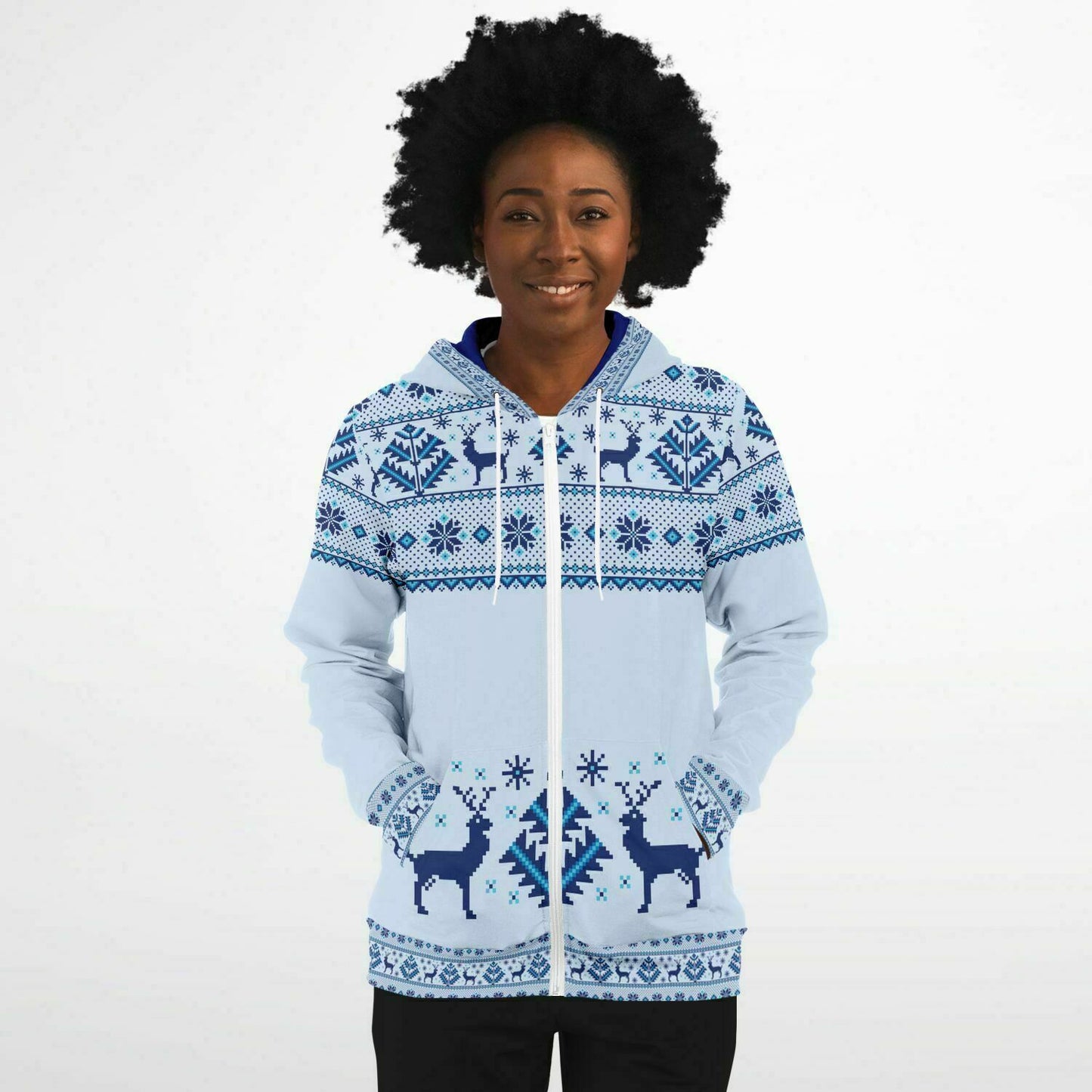 Deer Pattern Zip Hoodie Unisex