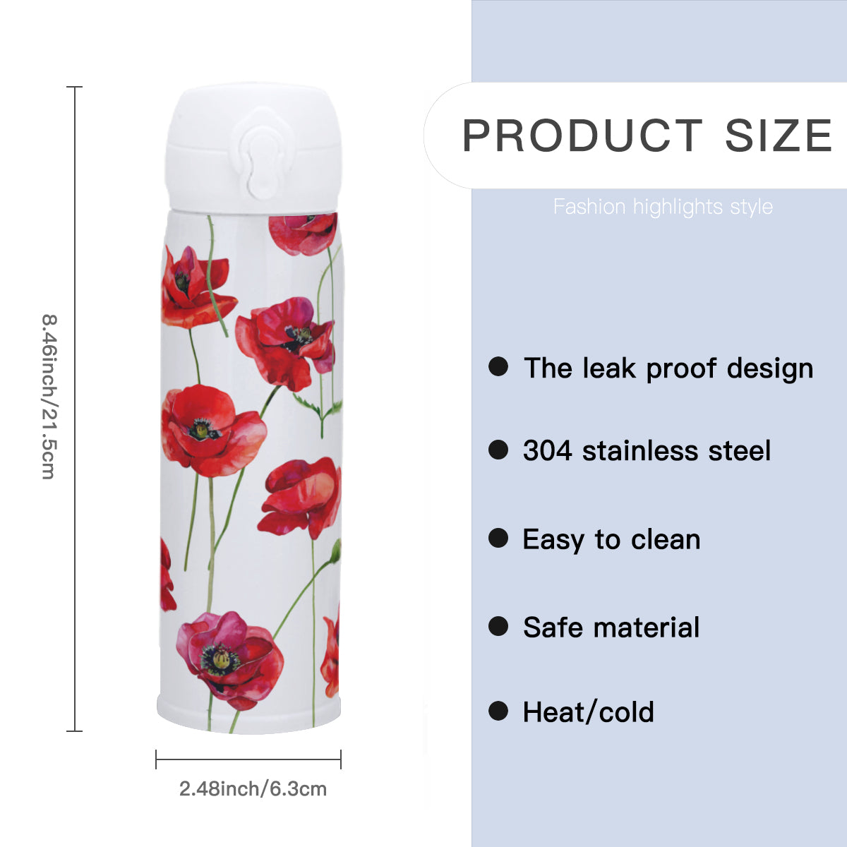 Red Poppies Travel Tumbler (354ml/12oz) | Stainless Steel 304