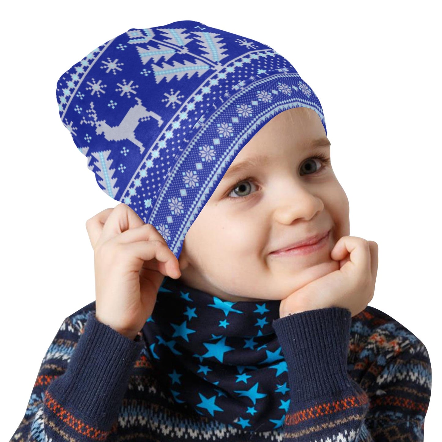 Dark Blue Deer Pattern Kids Beanie
